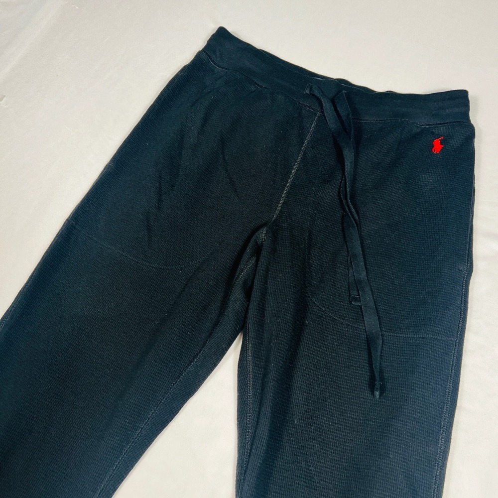 Polo Ralph Lauren Mens Waffle Knit Sleep Pants Black Red Pony Joggers Medium